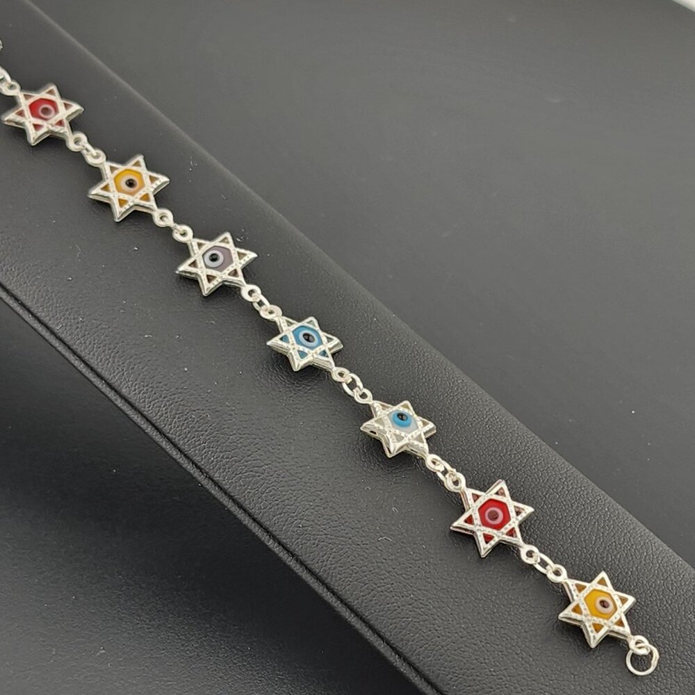 Dainty Multi Star Evil Eye Bracelet in 925 Sterling Silver - Picture 5 of 10